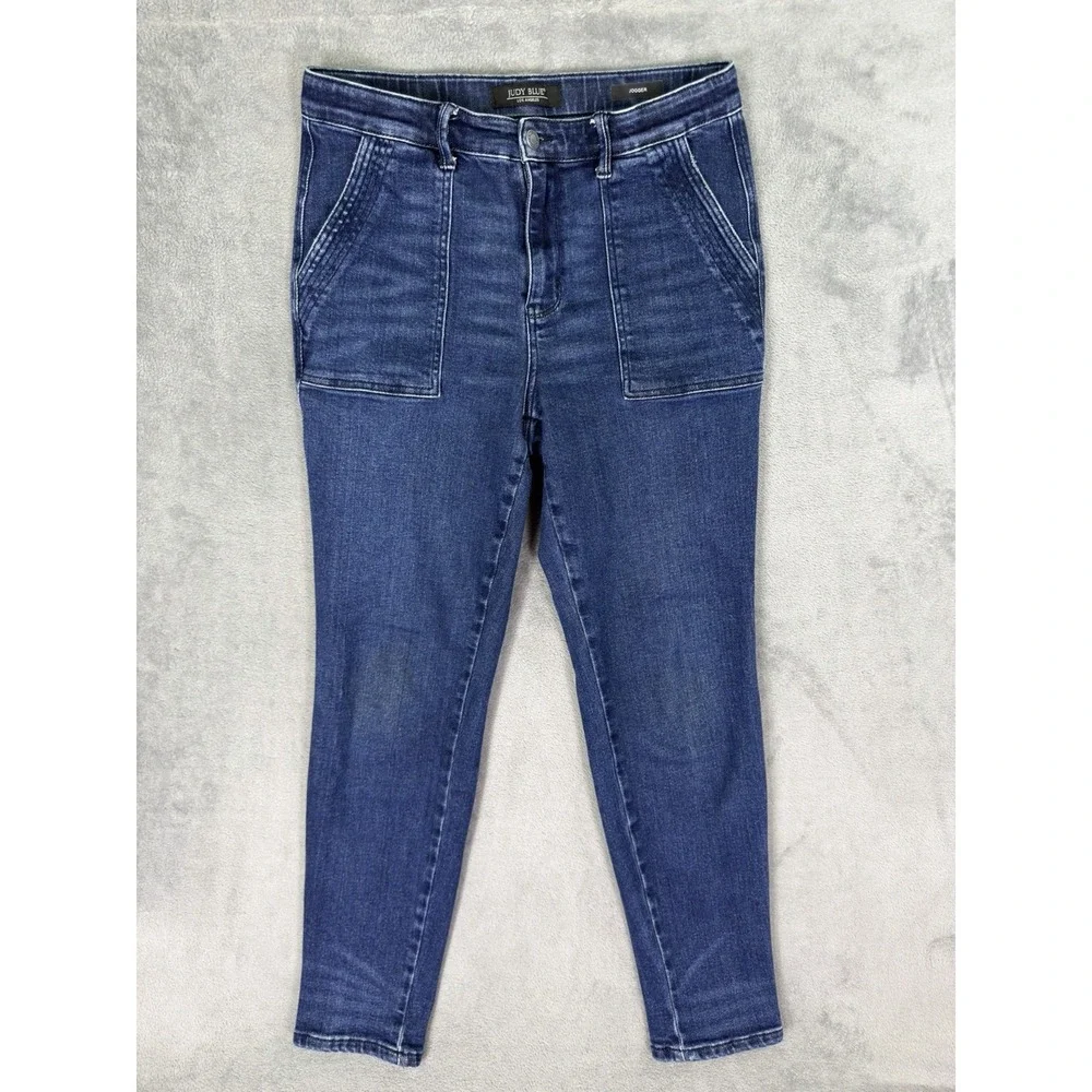 Judy Blue Jeans Womens 9/29 Blue Dark Wash High Rise Jogger Slash Pocket Stretch